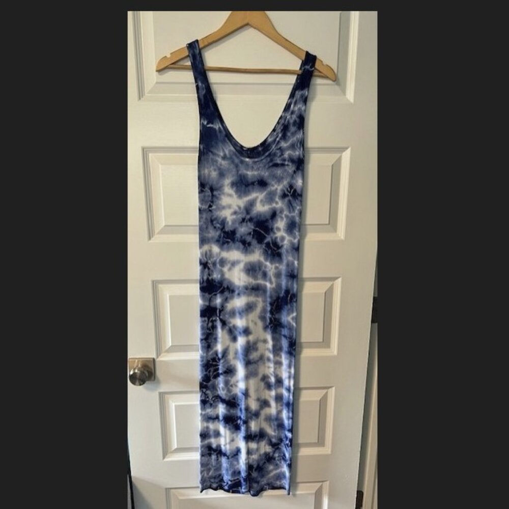Enza Costa Rib Tank Dress in Oceanic Blue Tie Dye